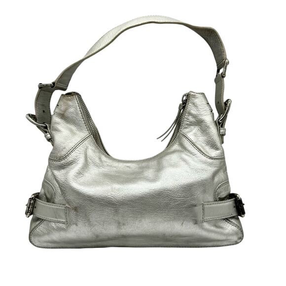 Michael Kors Metallic Silver Buckle Accent Hobo Shoulder Bag - Medium Size - Picture 1 of 13